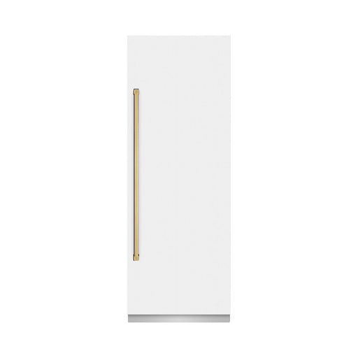 ZLINE Autograph Edition 30 in. 16.7 cu. ft. Column Refrigerator in White Matte with Graphite Gray Interior and Polished Gold Accents (RCRVZ-WM-30-G)