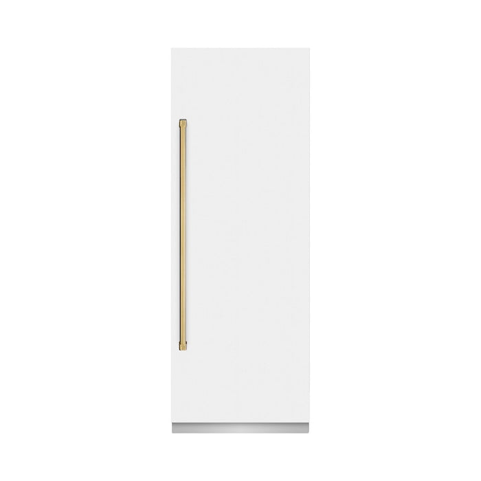 ZLINE Autograph Edition 30 in. 16.7 cu. ft. Column Refrigerator in White Matte with Graphite Gray Interior and Polished Gold Accents (RCRVZ-WM-30-G)