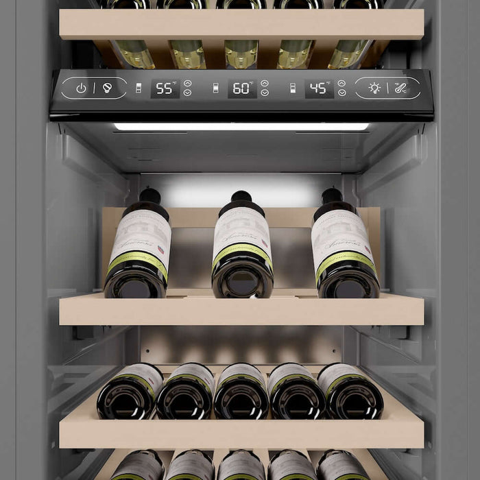 ZLINE Autograph Edition 18 in. 9.0 cu. ft. Triple Zone 68 Bottle Left Hinge Column Wine Cooler in White Matte with Champagne Bronze Accents (RCWVLZ-WM-18-CB)