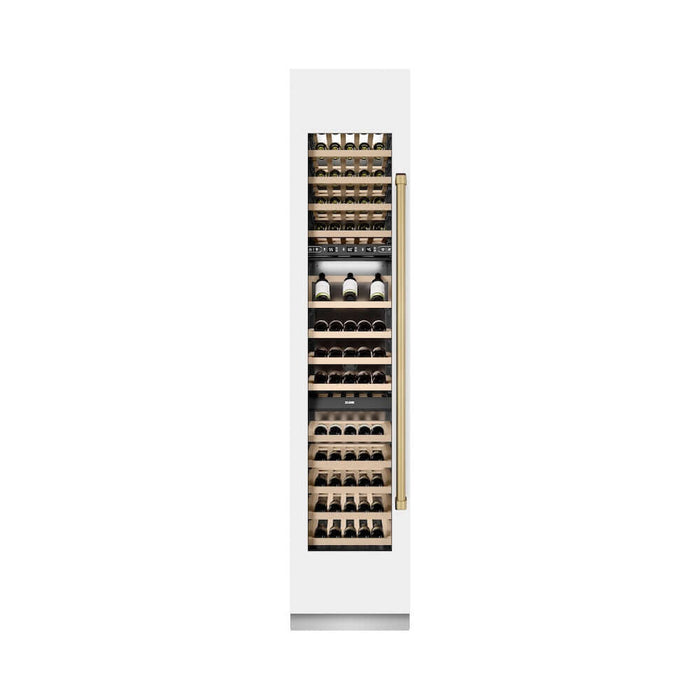 ZLINE Autograph Edition 18 in. 9.0 cu. ft. Triple Zone 68 Bottle Left Hinge Column Wine Cooler in White Matte with Champagne Bronze Accents (RCWVLZ-WM-18-CB)