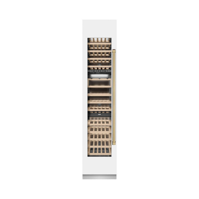 ZLINE Autograph Edition 18 in. 9.0 cu. ft. Triple Zone 68 Bottle Left Hinge Column Wine Cooler in White Matte with Champagne Bronze Accents (RCWVLZ-WM-18-CB)