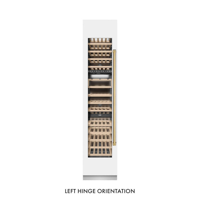 ZLINE Autograph Edition 18 in. 9.0 cu. ft. Triple Zone 68 Bottle Left Hinge Column Wine Cooler in White Matte with Polished Gold Accents (RCWVLZ-WM-18-G)
