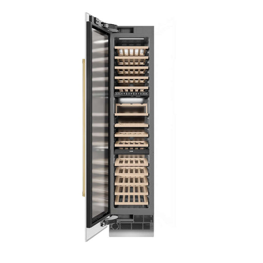 ZLINE Autograph Edition 18 in. 9.0 cu. ft. Triple Zone 68 Bottle Left Hinge Column Wine Cooler in White Matte with Polished Gold Accents (RCWVLZ-WM-18-G)