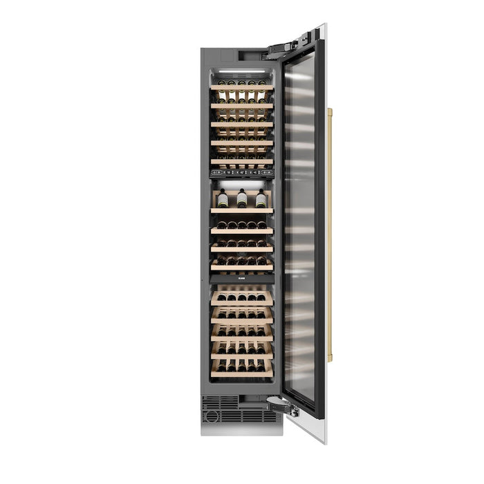 ZLINE Autograph Edition 18 in. 9.0 cu. ft. Triple Zone 68 Bottle Right Hinge Column Wine Cooler in White Matte with Champagne Bronze Accents (RCWVRZ-WM-18-CB)