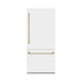 ZLINE Autograph Edition 36 in. 19.8 cu. ft. Built-In Bottom Freezer Refrigerator with Water Dispenser and Ice Maker in White Matte with Graphite Gray Interior and Polished Gold Accents (GRBITZ-WM-36-G)