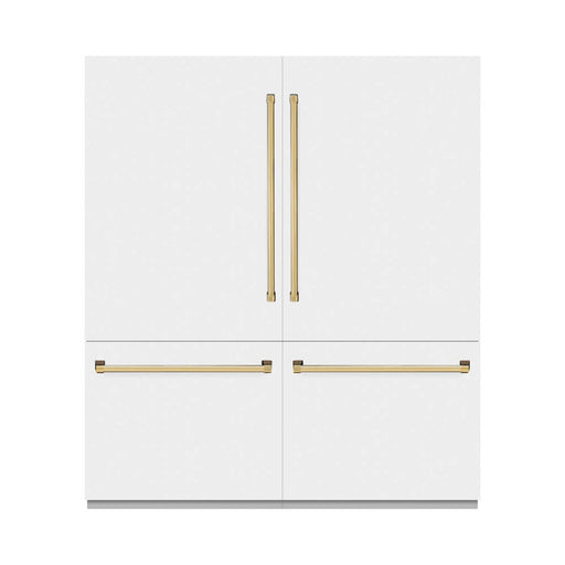 ZLINE Autograph Edition 72 in. 39.6 cu. ft. French Door Built-In Bottom Freezer Refrigerator with Water Dispensers and Ice Makers in White Matte with Graphite Gray Interior and Polished Gold Accents (GRBITZ-WM-72-G)