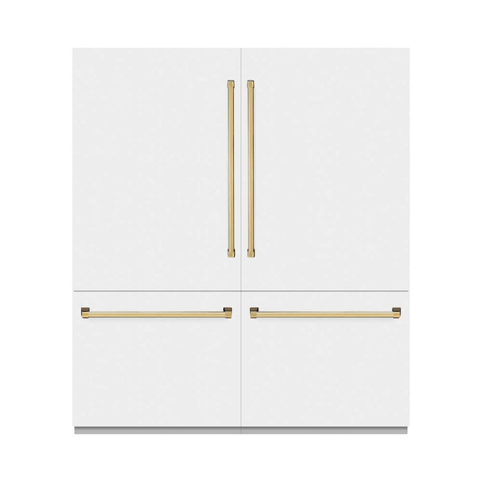 ZLINE Autograph Edition 72 in. 39.6 cu. ft. French Door Built-In Bottom Freezer Refrigerator with Water Dispensers and Ice Makers in White Matte with Graphite Gray Interior and Polished Gold Accents (GRBITZ-WM-72-G)