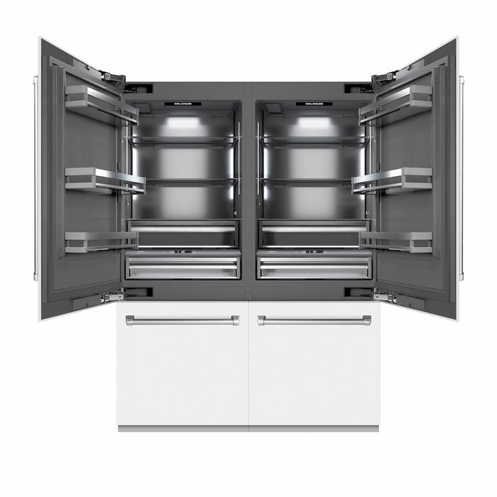 ZLINE 60 in. 32.2 cu. ft. French Door Built-In Bottom Freezer Refrigerator with Water Dispensers and Ice Makers in White Matte with Graphite Gray Interior (GRBIV-WM-60)