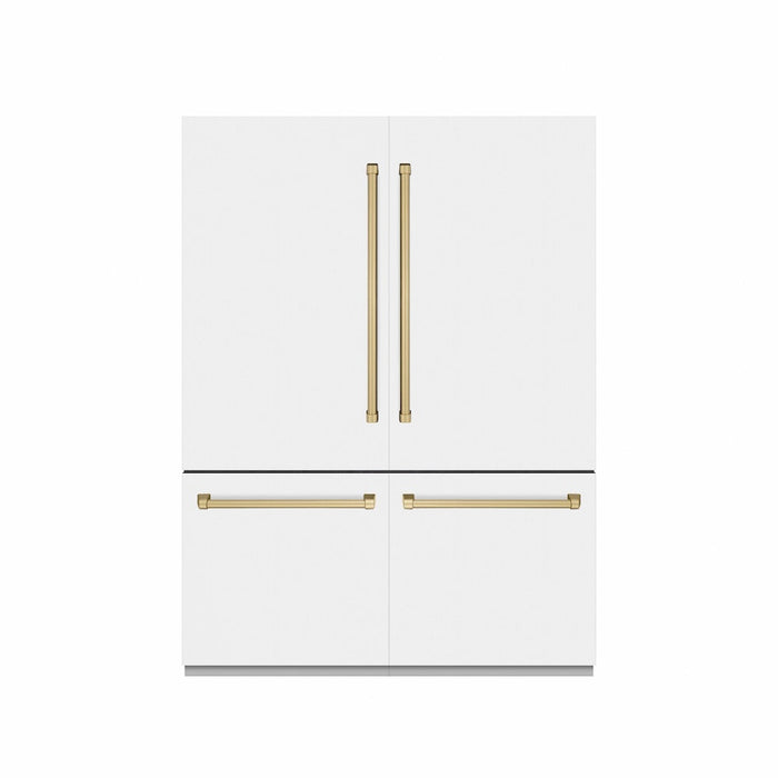 ZLINE Autograph Edition 60 in. 32.2 cu. ft. French Door Built-In Bottom Freezer Refrigerator with Water Dispenser and Ice Maker in White Matte with Graphite Gray Interior and Champagne Bronze Accents (GRBIVZ-WM-60-CB)