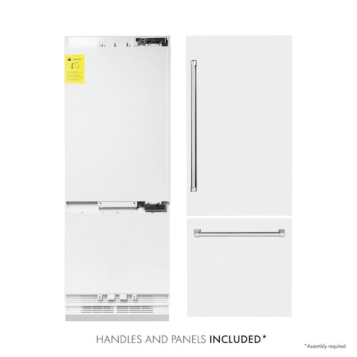ZLINE 30 in. 16.1 cu. ft. Built-In Bottom Freezer Refrigerator with Water Dispenser and Ice Maker in White Matte (RBIV-WM-30)