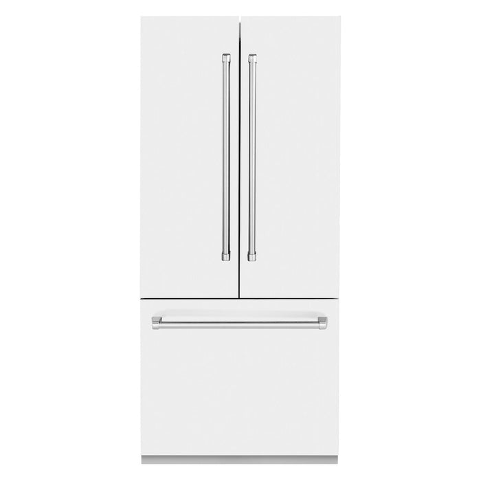 ZLINE 36 in. 19.6 cu. ft. French Door Built-In Bottom Freezer Refrigerator with Water Dispenser and Ice Maker in White Matte (RBIV-WM-36)