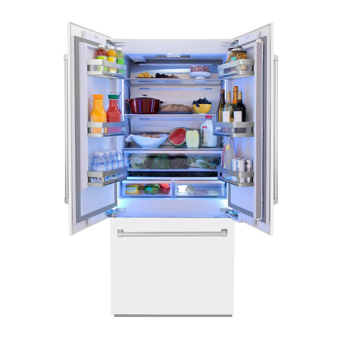 ZLINE 36 in. 19.6 cu. ft. French Door Built-In Bottom Freezer Refrigerator with Water Dispenser and Ice Maker in White Matte (RBIV-WM-36)