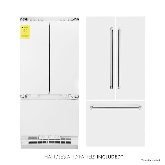 ZLINE 36 in. 19.6 cu. ft. French Door Built-In Bottom Freezer Refrigerator with Water Dispenser and Ice Maker in White Matte (RBIV-WM-36)