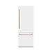 ZLINE Autograph Edition 30 in. 16.1 cu. ft. Built-In Bottom Freezer Refrigerator with Water Dispenser and Ice Maker in White Matte with Champagne Bronze Accents (RBIVZ-WM-30-CB)