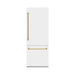 ZLINE Autograph Edition 30 in. 16.1 cu. ft. Built-In Bottom Freezer Refrigerator with Water Dispenser and Ice Maker in White Matte with Polished Gold Accents (RBIVZ-WM-30-G)
