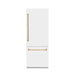 ZLINE Autograph Edition 30 in. 16.1 cu. ft. Built-In Bottom Freezer Refrigerator with Water Dispenser and Ice Maker in White Matte with Polished Gold Accents (RBIVZ-WM-30-G)