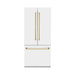 ZLINE Autograph Edition 36 in. 19.6 cu. ft. French Door Built-In Bottom Freezer Refrigerator with Water Dispenser and Ice Maker in White Matte with Polished Gold Accents (RBIVZ-WM-36-G)