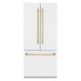 ZLINE Autograph Edition 36 in. 19.6 cu. ft. French Door Built-In Bottom Freezer Refrigerator with Water Dispenser and Ice Maker in White Matte with Polished Gold Accents (RBIVZ-WM-36-G)