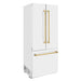 ZLINE Autograph Edition 36 in. 19.6 cu. ft. French Door Built-In Bottom Freezer Refrigerator with Water Dispenser and Ice Maker in White Matte with Polished Gold Accents (RBIVZ-WM-36-G)