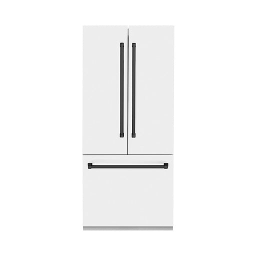 ZLINE Autograph Edition 36 in. 19.6 cu. ft. French Door Built-In Bottom Freezer Refrigerator with Water Dispenser and Ice Maker in White Matte with Matte Black Accents (RBIVZ-WM-36-MB)