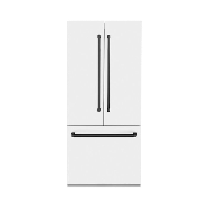 ZLINE Autograph Edition 36 in. 19.6 cu. ft. French Door Built-In Bottom Freezer Refrigerator with Water Dispenser and Ice Maker in White Matte with Matte Black Accents (RBIVZ-WM-36-MB)
