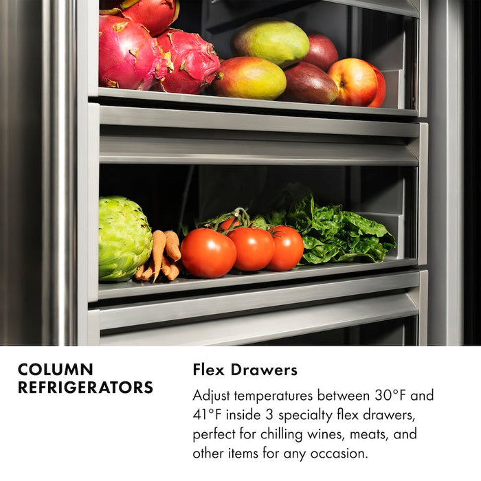 ZLINE Autograph Edition 24 in. 12.5 cu. ft. Column Refrigerator in White Matte with Graphite Gray Interior and Polished Gold Accents (RCRVZ-WM-24-G)