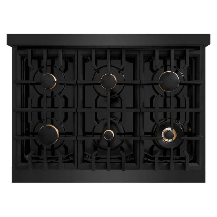 ZLINE 36 in. 5.2 cu. ft. Classic Dual Fuel Range with Gas Cooktop and Electric Convection Oven in Black Stainless Steel with 6 Brass Burners (CDRB-BR-36)
