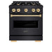 ZLINE Autograph Edition 30 in. 4.2 cu. ft. Classic Gas Range with 4 Burner Cooktop and Convection Gas Oven in Black Stainless Steel and Polished Gold Accents (CGRBZ-30-G)