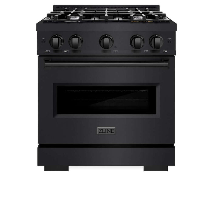 ZLINE 30 in. 4.2 cu. ft. Classic Dual Fuel Range with 4 Burner Gas Cooktop and Electric Convection Oven in Black Stainless Steel (CDRB-30)