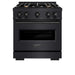 ZLINE 30 in. 4.2 cu. ft. Classic Dual Fuel Range with Gas Cooktop and Electric Convection Oven in Black Stainless Steel with 4 Brass Burners (CDRB-BR-30)