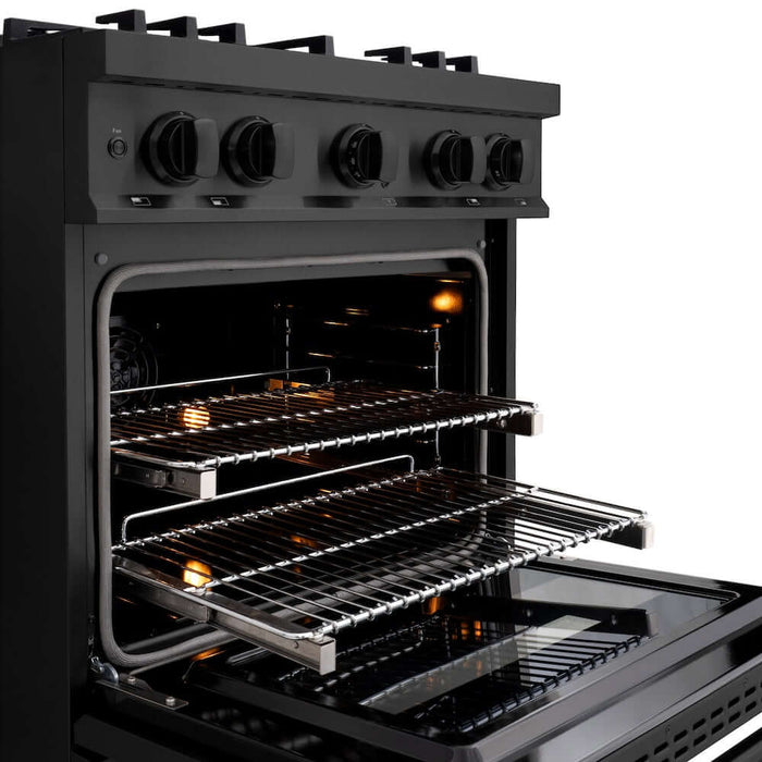 ZLINE 30 in. 4.2 cu. ft. Classic Dual Fuel Range with Gas Cooktop and Electric Convection Oven in Black Stainless Steel with 4 Brass Burners (CDRB-BR-30)