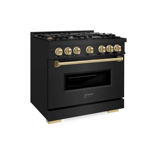 ZLINE Autograph Edition 36 in. 5.2 cu. ft. Classic Dual Fuel Range with 6 Burner Gas Cooktop and Electric Convection Oven in Black Stainless Steel with Champagne Bronze Accents (CDRBZ-36-CB)