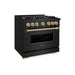 ZLINE Autograph Edition 36 in. 5.2 cu. ft. Classic Dual Fuel Range with 6 Burner Gas Cooktop and Electric Convection Oven in Black Stainless Steel with Champagne Bronze Accents (CDRBZ-36-CB)
