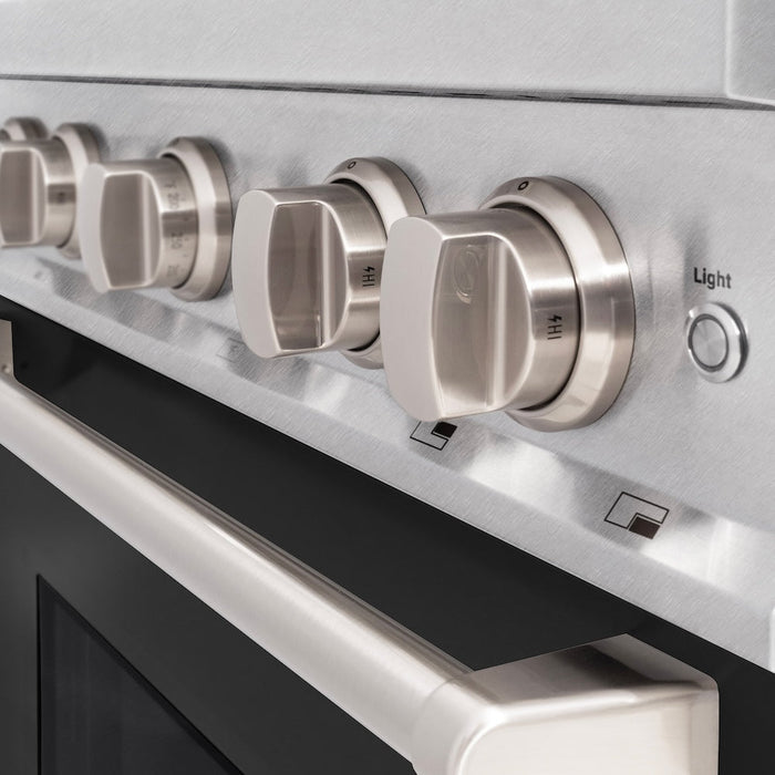 ZLINE 30 in. 4.2 cu. ft. Classic Dual Fuel Range with 4 Burner Gas Cooktop and Electric Convection Oven in Satin Stainless Steel with Black Matte Door (CDRS-BLM-30)