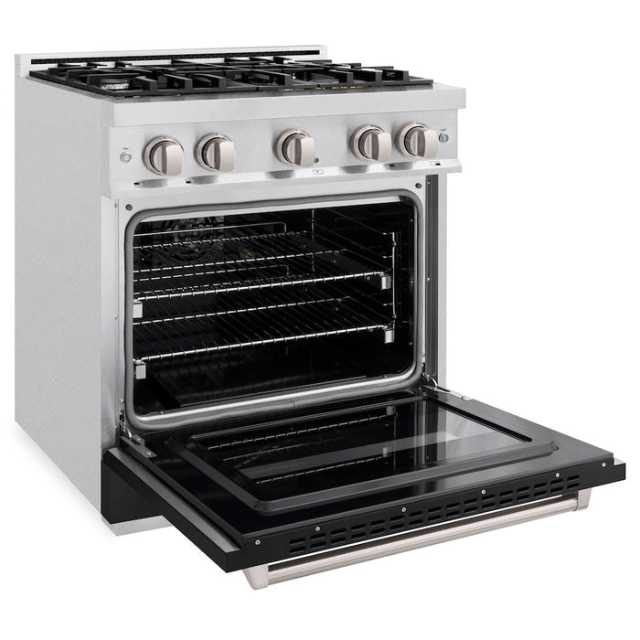 ZLINE 30 in. 4.2 cu. ft. Classic Dual Fuel Range with 4 Burner Gas Cooktop and Electric Convection Oven in Satin Stainless Steel with Black Matte Door (CDRS-BLM-30)