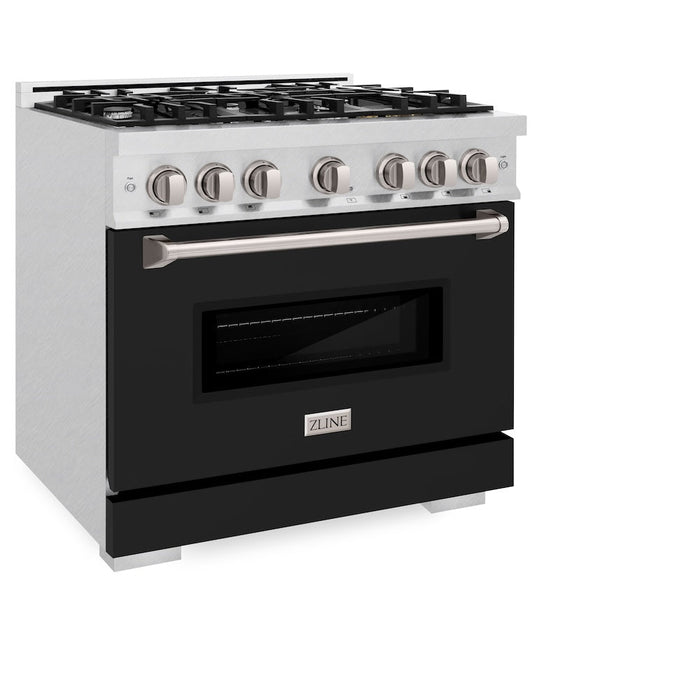 ZLINE 36 in. 5.2 cu. ft. Classic Dual Fuel Range with 6 Burner Gas Cooktop and Electric Convection Oven in Satin Stainless Steel with Black Matte Door (CDRS-BLM-36)