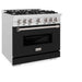 ZLINE 36 in. 5.2 cu. ft. Classic Dual Fuel Range with 6 Burner Gas Cooktop and Electric Convection Oven in Satin Stainless Steel with Black Matte Door (CDRS-BLM-36)