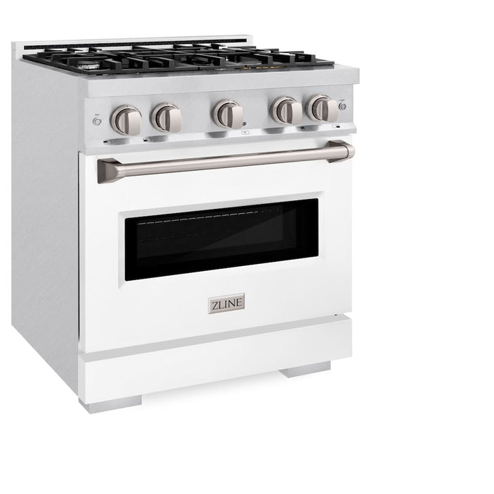 ZLINE 30 in. 4.2 cu. ft. Classic Dual Fuel Range with 4 Burner Gas Cooktop and Electric Convection Oven in Satin Stainless Steel with White Matte Door (CDRS-WM-30)