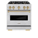 ZLINE Autograph Edition 30 in. 4.2 cu. ft. Classic Dual Fuel Range with 4 Burner Gas Cooktop and Electric Convection Oven in Satin Stainless Steel with Champagne Bronze Accents (CDRSZ-30-CB)