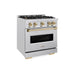 ZLINE Autograph Edition 30 in. 4.2 cu. ft. Classic Dual Fuel Range with 4 Burner Gas Cooktop and Electric Convection Oven in Satin Stainless Steel with Champagne Bronze Accents (CDRSZ-30-CB)