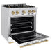 ZLINE Autograph Edition 30 in. 4.2 cu. ft. Classic Dual Fuel Range with 4 Burner Gas Cooktop and Electric Convection Oven in Satin Stainless Steel with White Matte Door and Champagne Bronze Accents (CDRSZ-WM-30-CB)