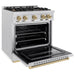 ZLINE Autograph Edition 30 in. 4.2 cu. ft. Classic Dual Fuel Range with 4 Burner Gas Cooktop and Electric Convection Oven in Satin Stainless Steel with Champagne Bronze Accents (CDRSZ-30-CB)