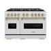 ZLINE Autograph Edition 48 in. 6.7 cu. ft. Classic Double Oven Dual Fuel Range with 8 Burner Gas Cooktop in Satin Stainless Steel and Champagne Bronze Accents (CDRSZ-48-CB)