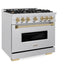 ZLINE Autograph Edition 36 in. 5.2 cu. ft. Classic Dual Fuel Range with 6 Burner Gas Cooktop and Electric Convection Oven in Satin Stainless Steel with Champagne Bronze Accents (CDRSZ-36-CB)