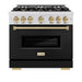 ZLINE Autograph Edition 36 in. 5.2 cu. ft. Classic Dual Fuel Range with 6 Burner Gas Cooktop and Electric Convection Oven in Satin Stainless Steel with Black Matte Door and Champagne Bronze Accents (CDRSZ-BLM-36-CB)