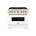 ZLINE Autograph Edition 36 in. 5.2 cu. ft. Classic Dual Fuel Range with 6 Burner Gas Cooktop and Electric Convection Oven in Satin Stainless Steel with White Matte Door and Champagne Bronze Accents (CDRSZ-WM-36-CB)