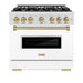 ZLINE Autograph Edition 36 in. 5.2 cu. ft. Classic Dual Fuel Range with 6 Burner Gas Cooktop and Electric Convection Oven in Satin Stainless Steel with White Matte Door and Champagne Bronze Accents (CDRSZ-WM-36-CB)