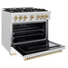 ZLINE Autograph Edition 36 in. 5.2 cu. ft. Classic Dual Fuel Range with 6 Burner Gas Cooktop and Electric Convection Oven in Satin Stainless Steel with White Matte Door and Champagne Bronze Accents (CDRSZ-WM-36-CB)