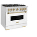 ZLINE Autograph Edition 36 in. 5.2 cu. ft. Classic Dual Fuel Range with 6 Burner Gas Cooktop and Electric Convection Oven in Satin Stainless Steel with White Matte Door and Champagne Bronze Accents (CDRSZ-WM-36-CB)