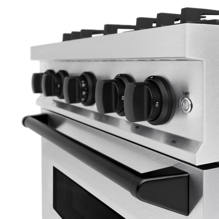 ZLINE Autograph Edition 30 in. 4.2 cu. ft. Classic Dual Fuel Range with 4 Burner Gas Cooktop and Electric Convection Oven in Satin Stainless Steel with Matte Black Accents (CDRSZ-30-MB)